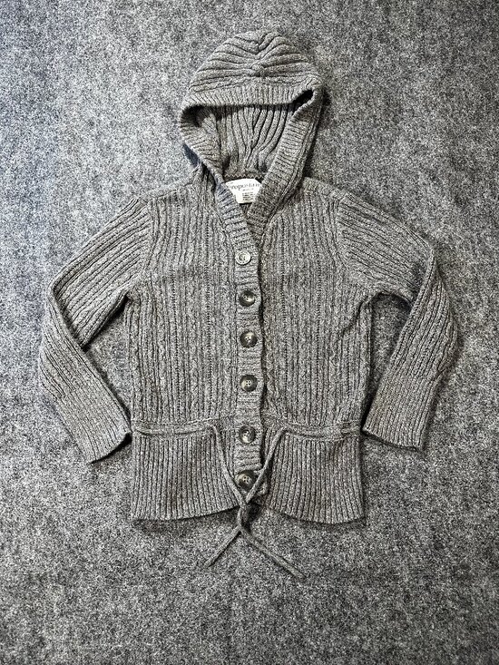 Aeropostale Womens Y2K Gray Cable Knit Hooded Button Sweater Cardigan M, Cozy - Picture 1 of 12